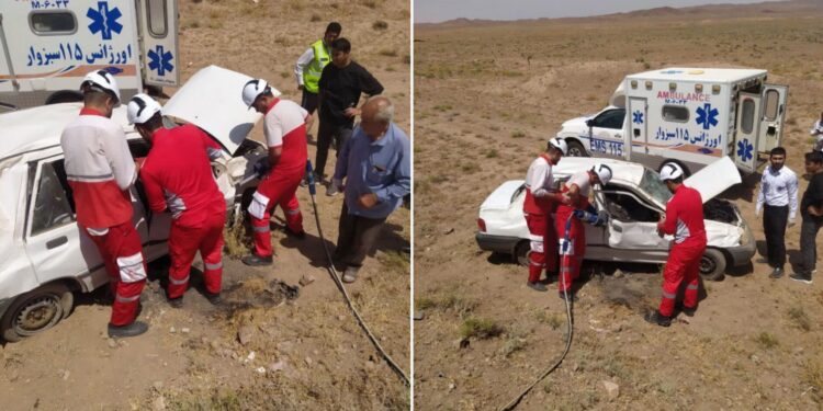 امدادرسانی هلال احمر به سه مصدوم واژگونی پراید در جوین